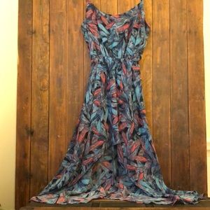 Sans Souci Feathered Pink & Blue High Low Dress